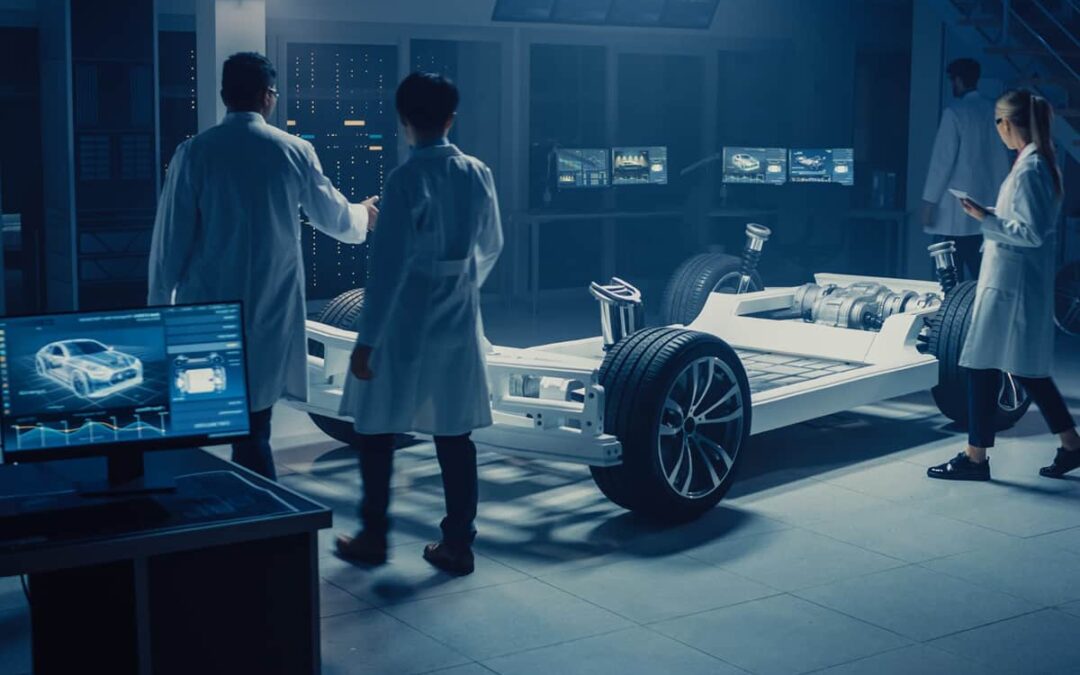 Scientists working on car